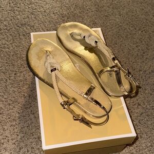 MICHAEL Michael Kors Metallic Gold Rope T-Strap Sandals